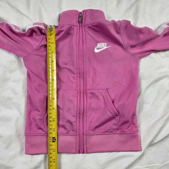 Nike Full Zip Track Jacket Girls 3T Pink White Logo Lightweight Activewear - Picture 9 of 10